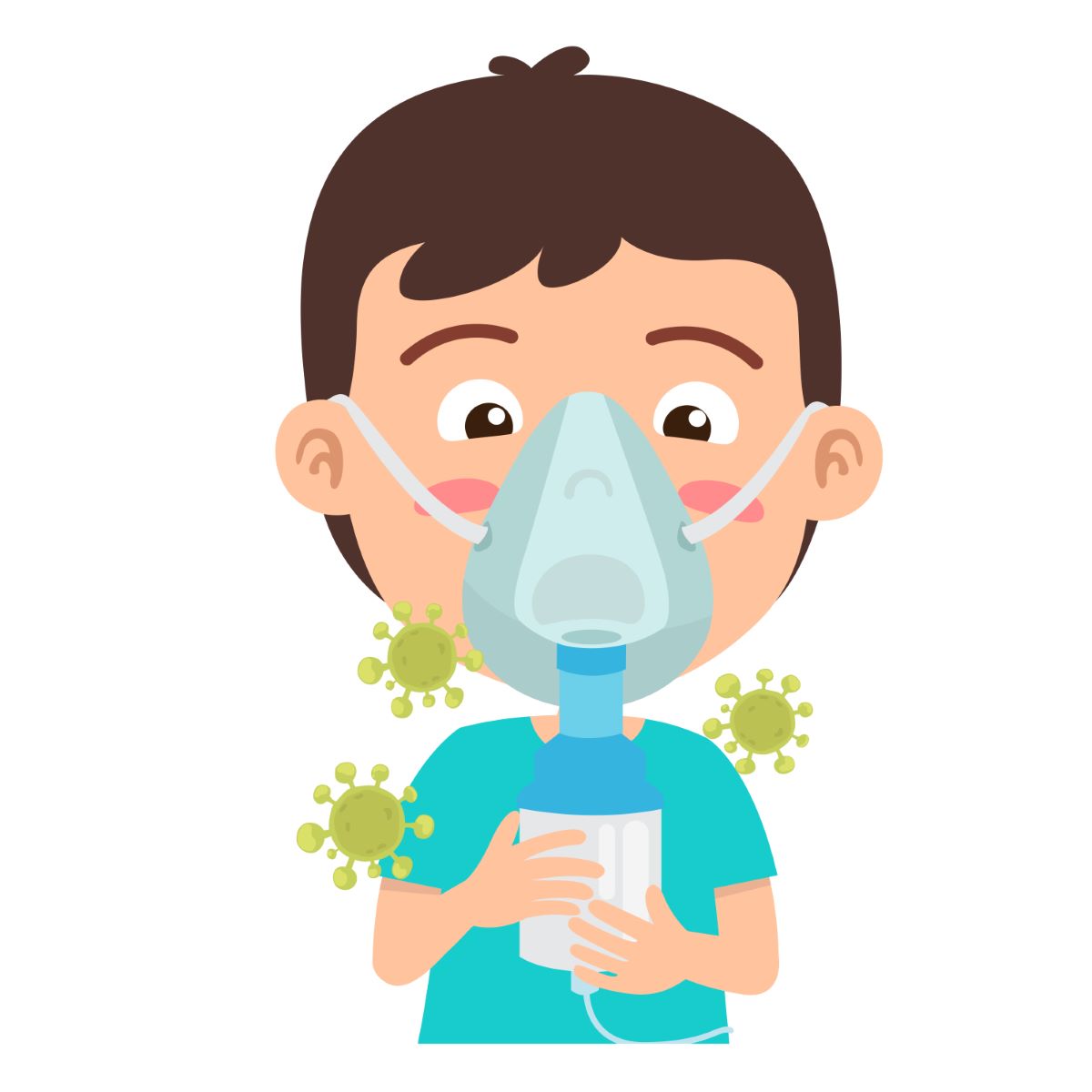 kid boy having inhaler containing medicine